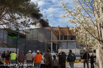building material caught fire on the rof of a theater being built in Glencoe IL 4-30-15 fire scene photos Larry Shapiro photographer shapirophotography.net